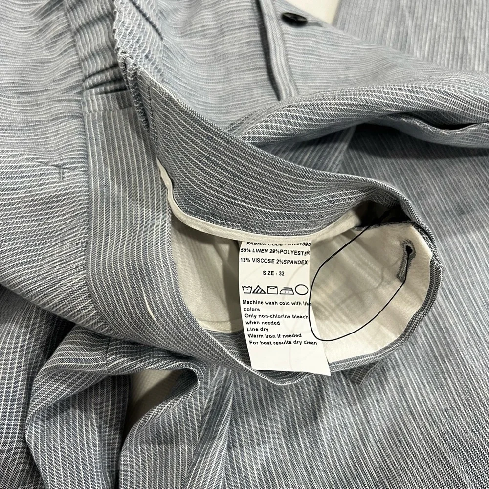 Express Linen Blend Elastic Back Pants Flat Front Blue/White Stripes Sz. 32 X 30